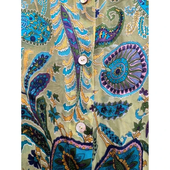 Soft Surroundings Green & Blue Floral Print Long Sleeve Button-Down Shirt Size L - Picture 5 of 16